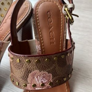 Brown size 6 Coach heels with Rose detailing and gold studs
